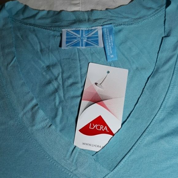 NWT Survival Brand Pocket Tee Aqua T-Shirts V Neck - Picture 3 of 4